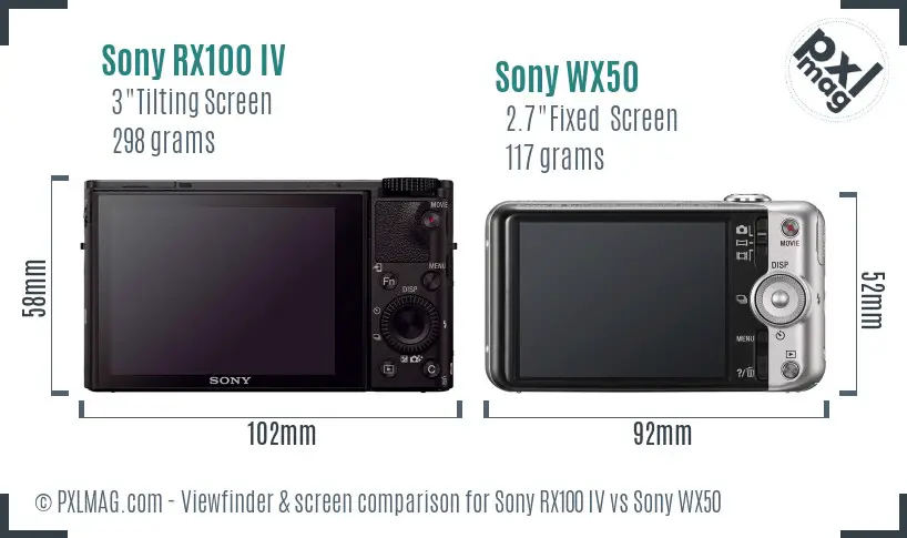 Sony RX100 IV vs Sony WX50 Screen and Viewfinder comparison