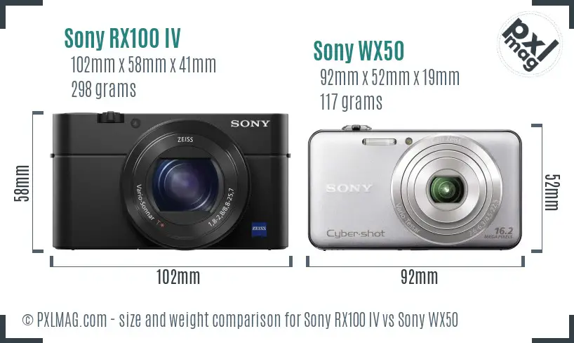 Sony RX100 IV vs Sony WX50 size comparison