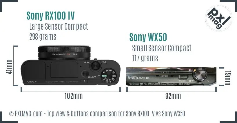 Sony RX100 IV vs Sony WX50 top view buttons comparison