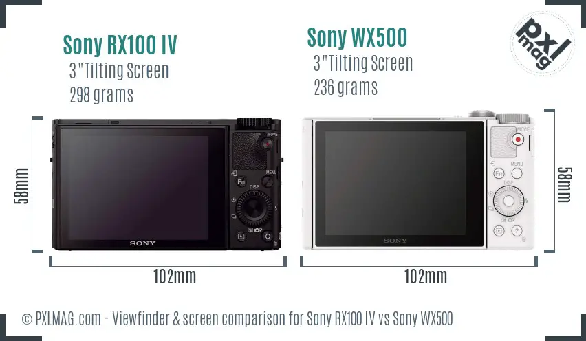 Sony RX100 IV vs Sony WX500 Screen and Viewfinder comparison