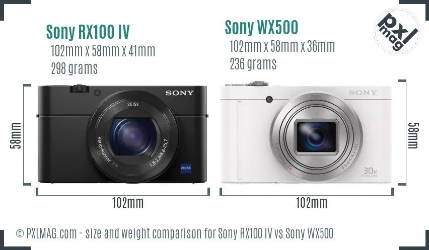 Sony RX100 IV vs Sony WX500 size comparison