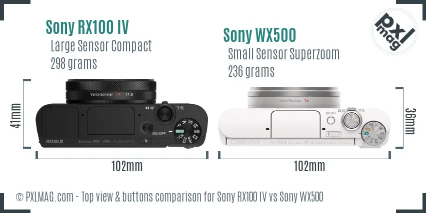 Sony RX100 IV vs Sony WX500 top view buttons comparison