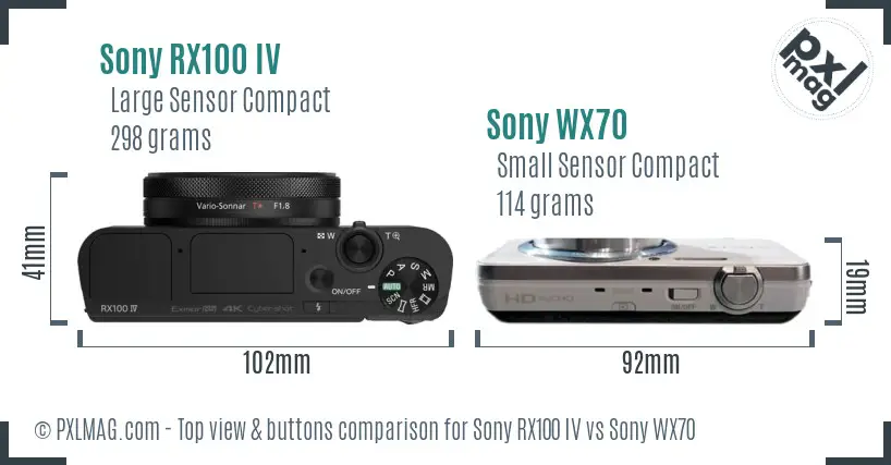 Sony RX100 IV vs Sony WX70 top view buttons comparison