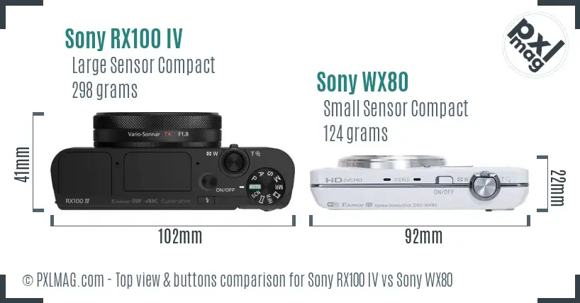 Sony RX100 IV vs Sony WX80 top view buttons comparison