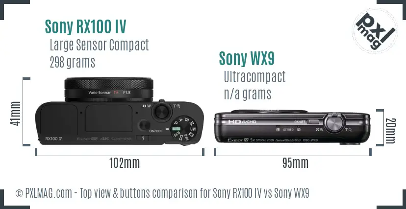 Sony RX100 IV vs Sony WX9 top view buttons comparison