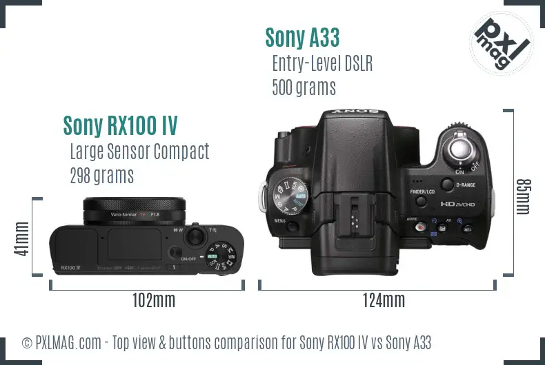 Sony RX100 IV vs Sony A33 top view buttons comparison