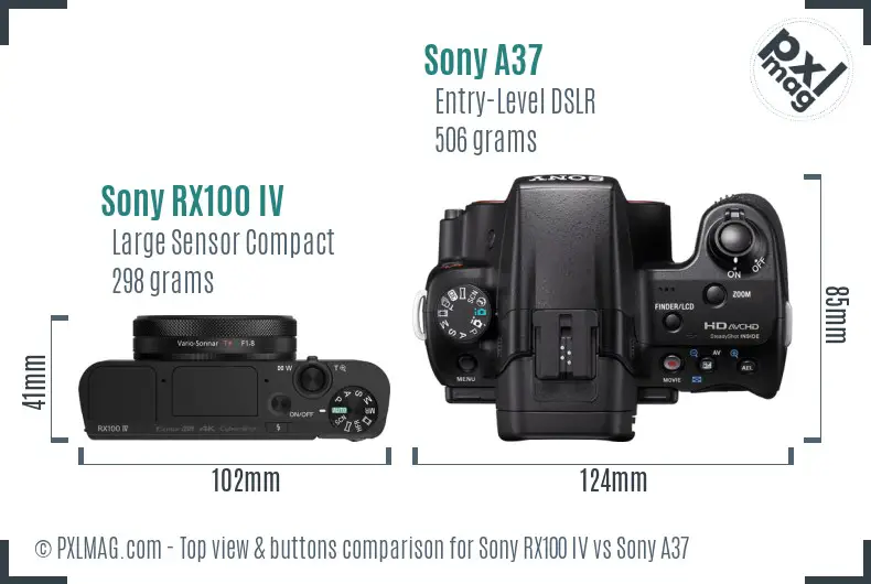 Sony RX100 IV vs Sony A37 top view buttons comparison
