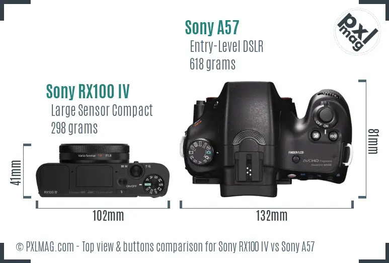Sony RX100 IV vs Sony A57 top view buttons comparison