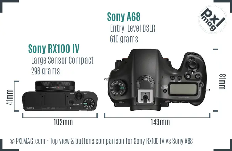 Sony RX100 IV vs Sony A68 top view buttons comparison