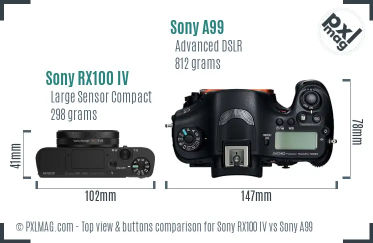Sony RX100 IV vs Sony A99 top view buttons comparison