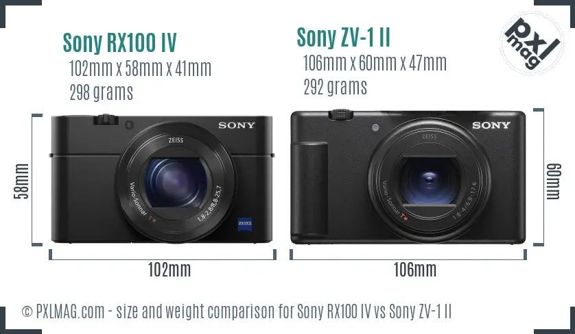 Sony RX100 IV vs Sony ZV-1 II size comparison