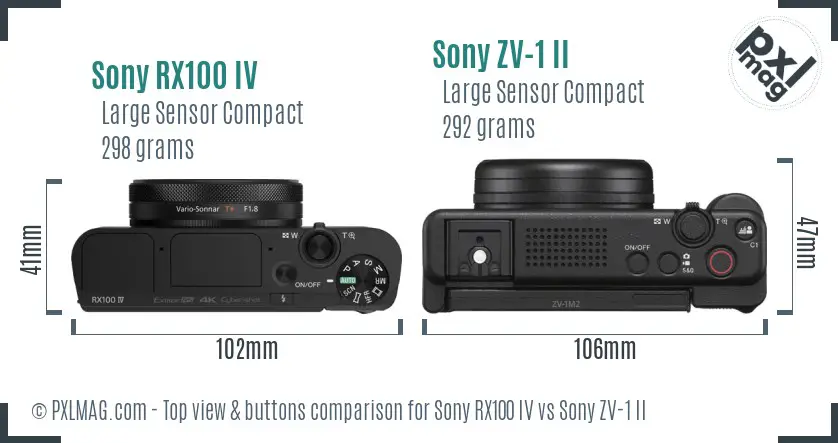 Sony RX100 IV vs Sony ZV-1 II top view buttons comparison