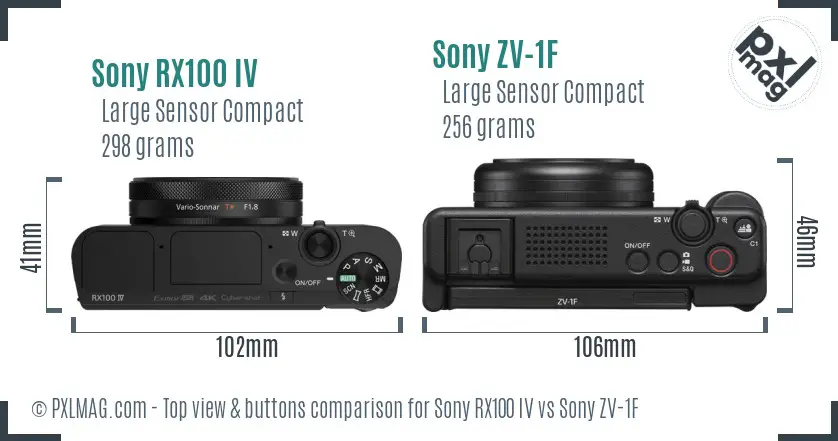 Sony RX100 IV vs Sony ZV-1F top view buttons comparison