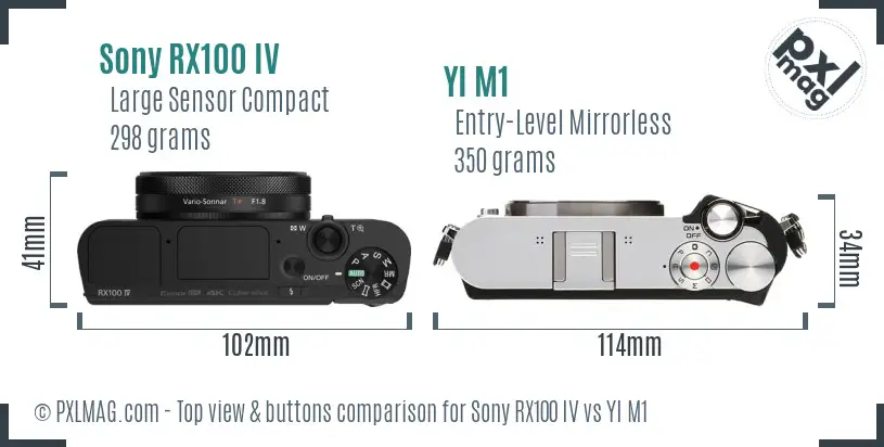 Sony RX100 IV vs YI M1 top view buttons comparison