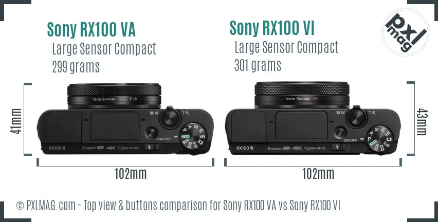 Sony RX100 VA vs Sony RX100 VI top view buttons comparison