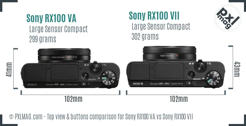 Sony RX100 VA vs Sony RX100 VII top view buttons comparison