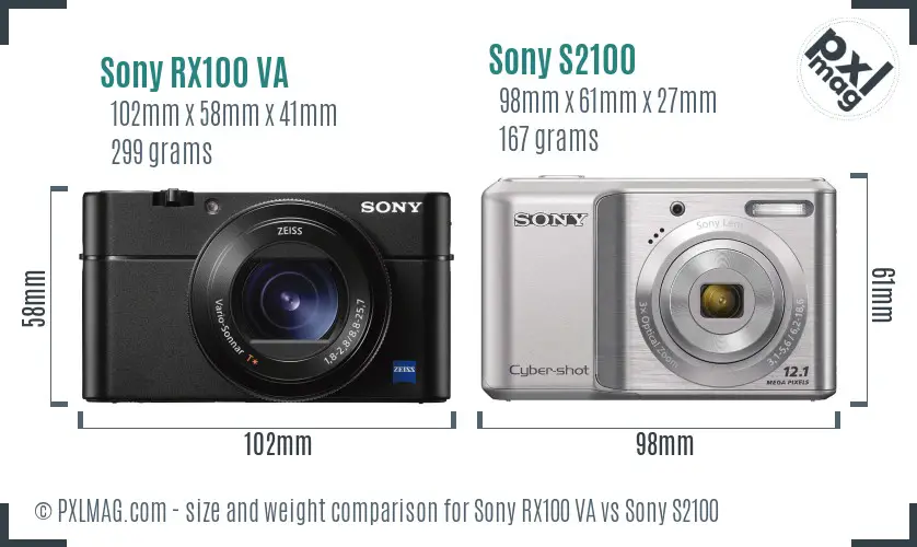 Sony RX100 VA vs Sony S2100 size comparison