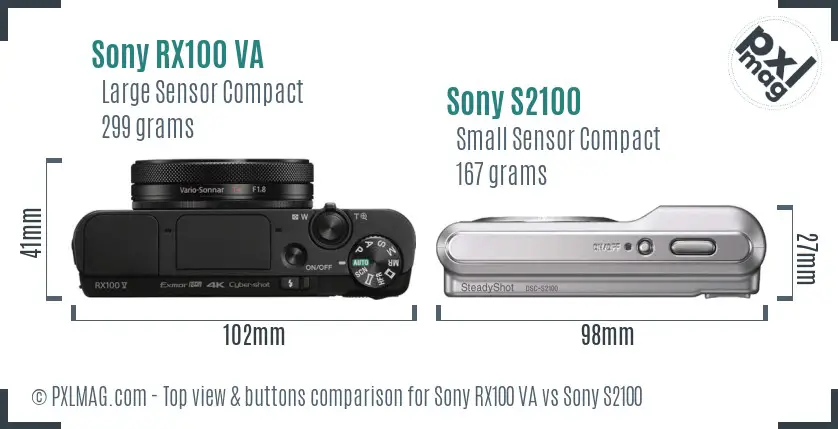 Sony RX100 VA vs Sony S2100 top view buttons comparison