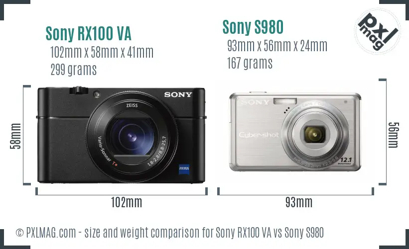 Sony RX100 VA vs Sony S980 size comparison