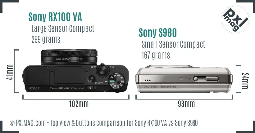 Sony RX100 VA vs Sony S980 top view buttons comparison