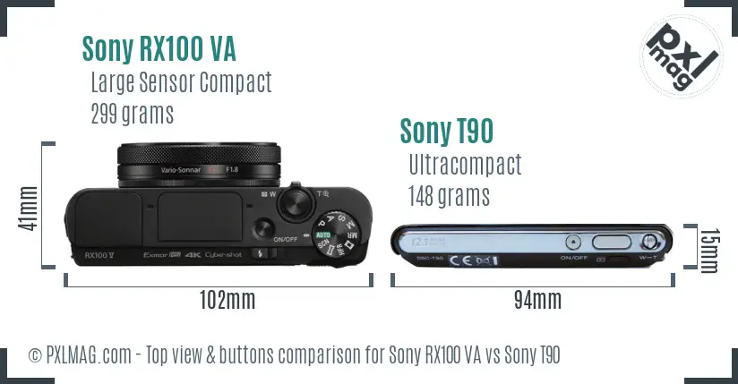 Sony RX100 VA vs Sony T90 top view buttons comparison