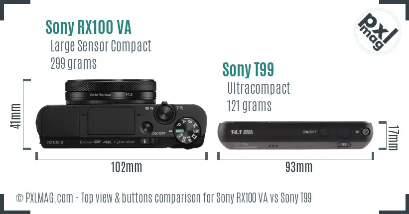 Sony RX100 VA vs Sony T99 top view buttons comparison