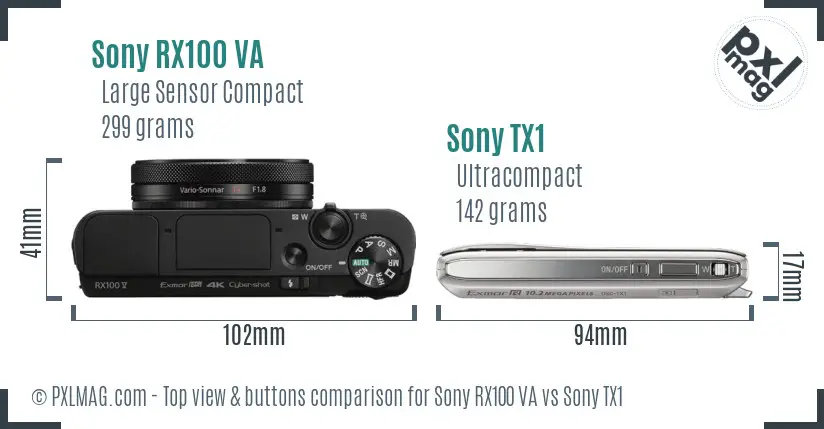 Sony RX100 VA vs Sony TX1 top view buttons comparison