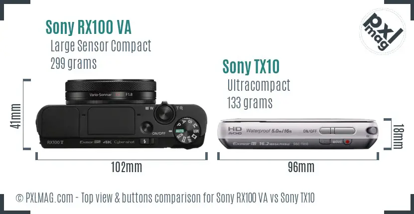Sony RX100 VA vs Sony TX10 top view buttons comparison