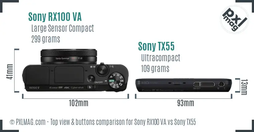 Sony RX100 VA vs Sony TX55 top view buttons comparison