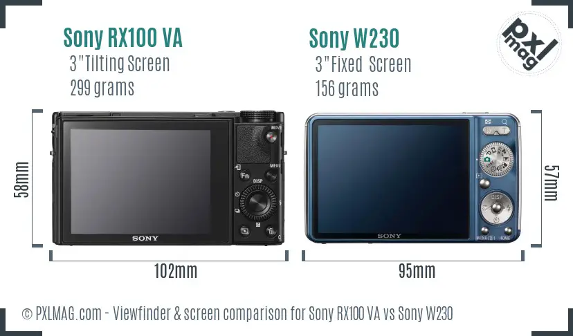 Sony RX100 VA vs Sony W230 Screen and Viewfinder comparison