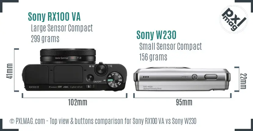 Sony RX100 VA vs Sony W230 top view buttons comparison