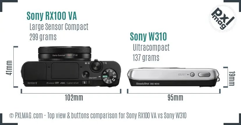 Sony RX100 VA vs Sony W310 top view buttons comparison
