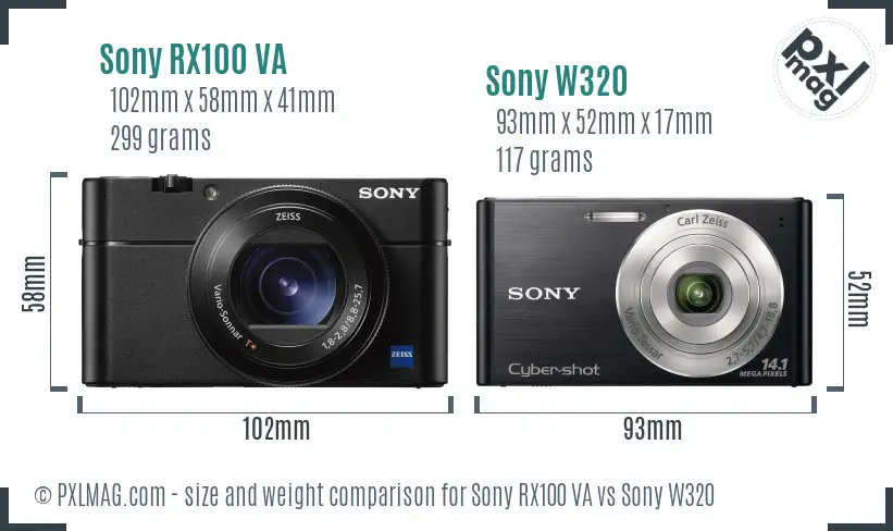 Sony RX100 VA vs Sony W320 size comparison
