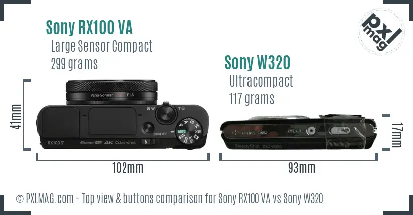 Sony RX100 VA vs Sony W320 top view buttons comparison