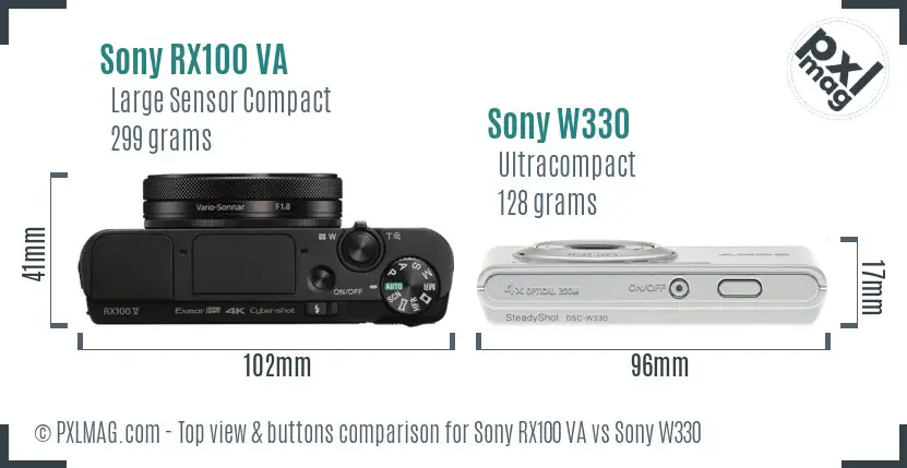 Sony RX100 VA vs Sony W330 top view buttons comparison