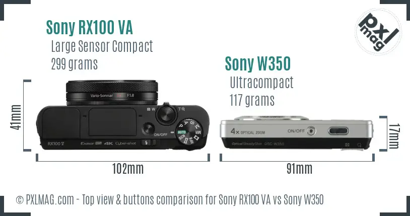 Sony RX100 VA vs Sony W350 top view buttons comparison