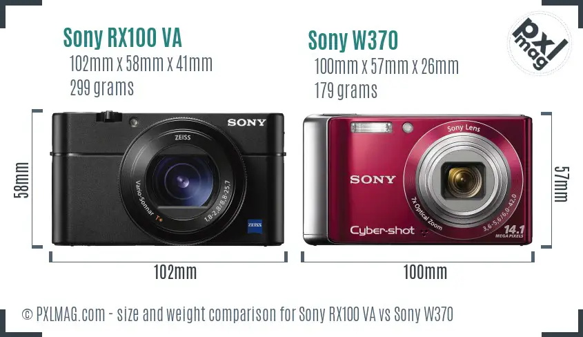 Sony RX100 VA vs Sony W370 size comparison
