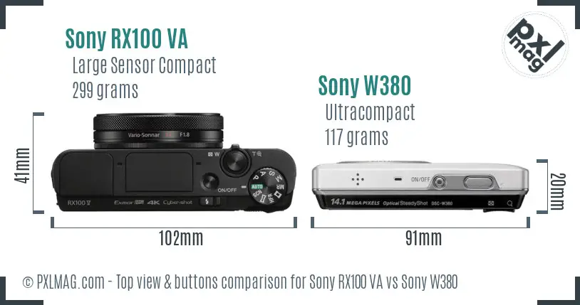 Sony RX100 VA vs Sony W380 top view buttons comparison