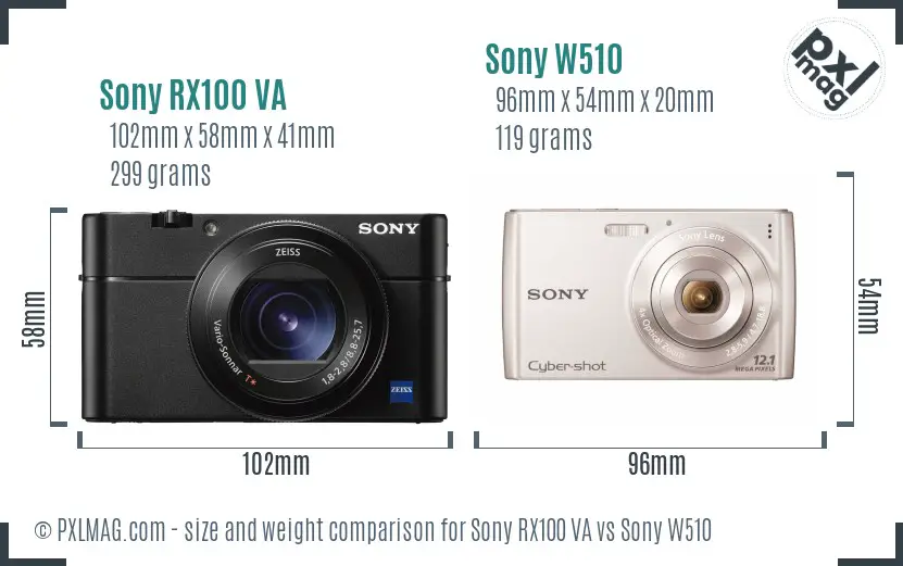 Sony RX100 VA vs Sony W510 size comparison