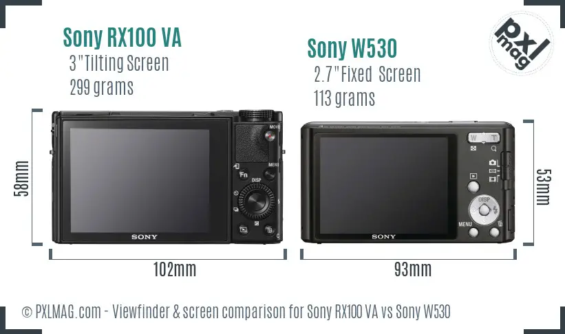 Sony RX100 VA vs Sony W530 Screen and Viewfinder comparison