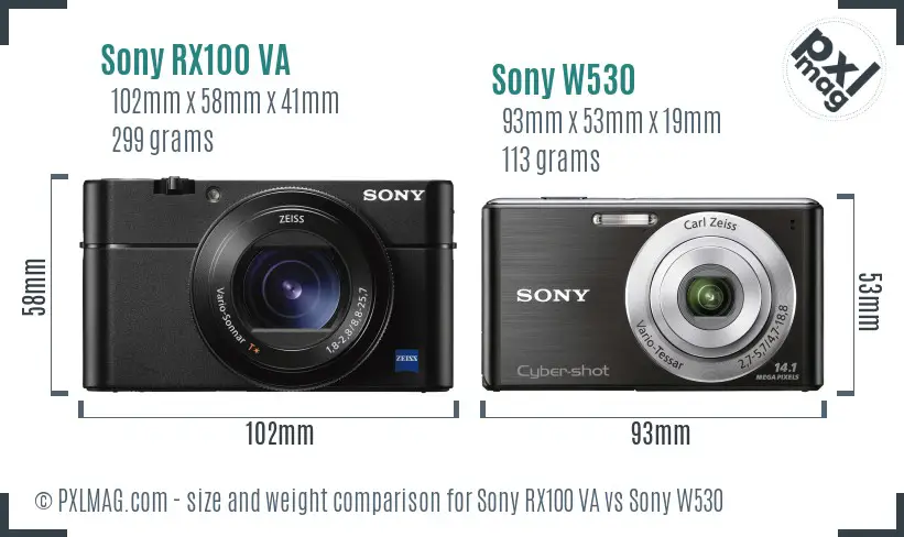Sony RX100 VA vs Sony W530 size comparison