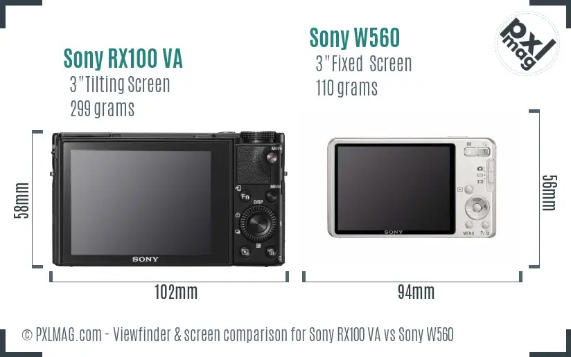 Sony RX100 VA vs Sony W560 Screen and Viewfinder comparison