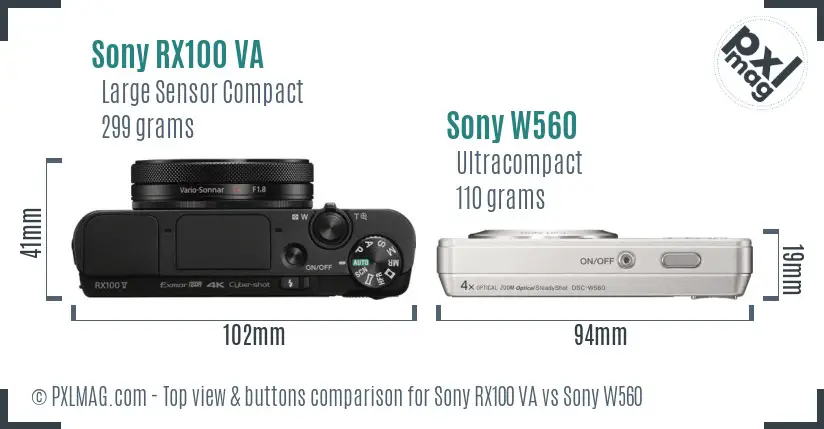 Sony RX100 VA vs Sony W560 top view buttons comparison
