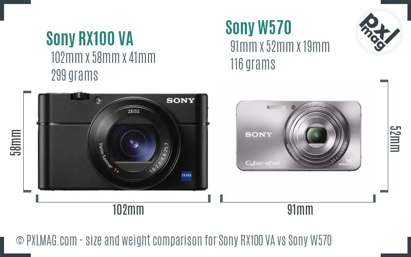 Sony RX100 VA vs Sony W570 size comparison