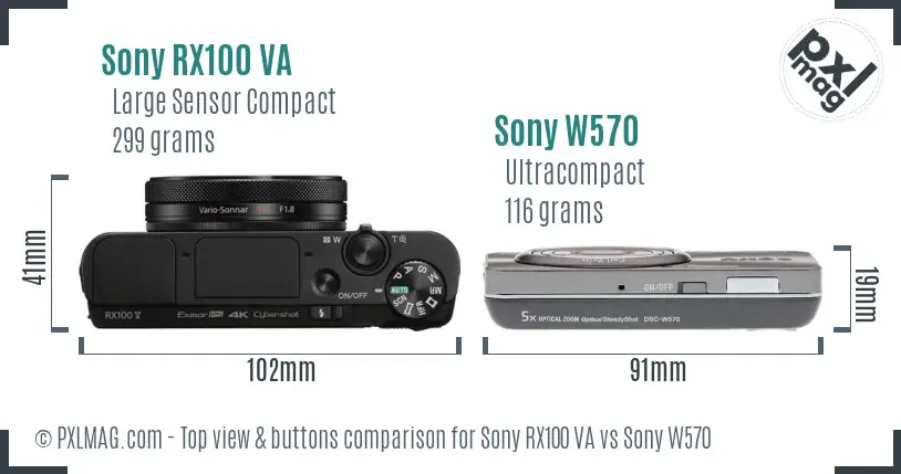 Sony RX100 VA vs Sony W570 top view buttons comparison