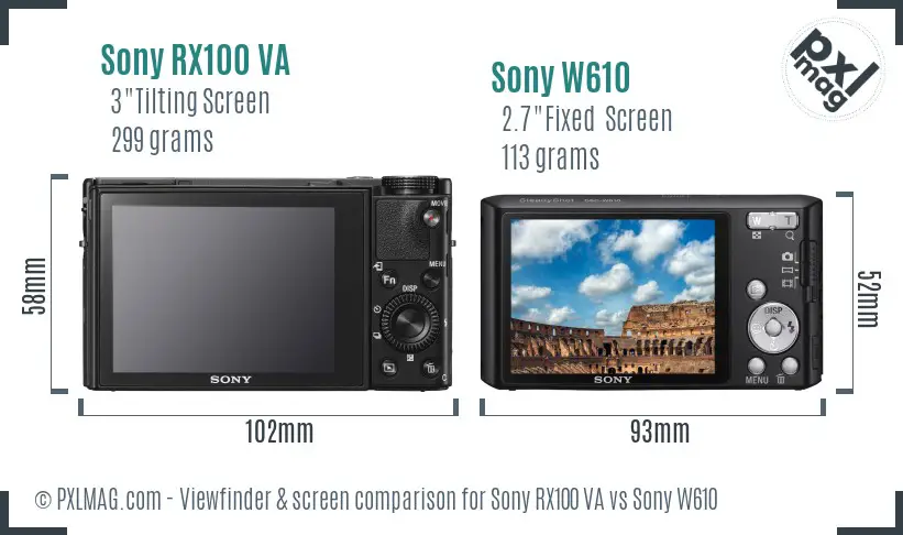 Sony RX100 VA vs Sony W610 Screen and Viewfinder comparison