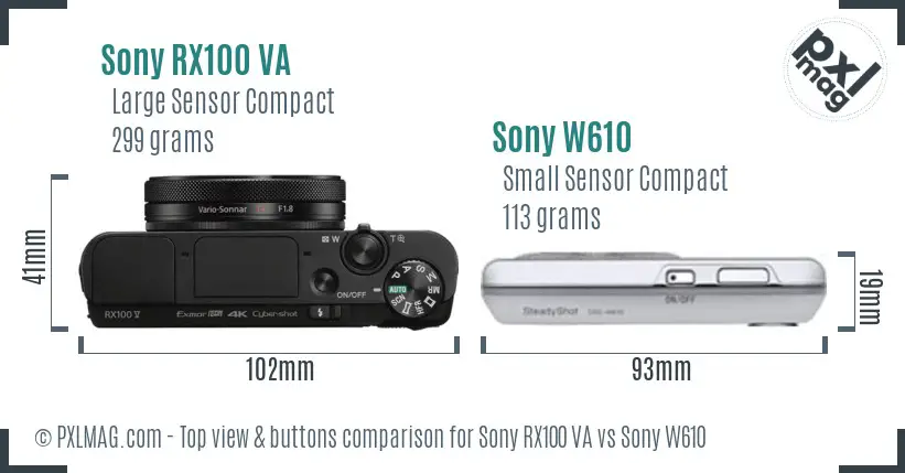 Sony RX100 VA vs Sony W610 top view buttons comparison