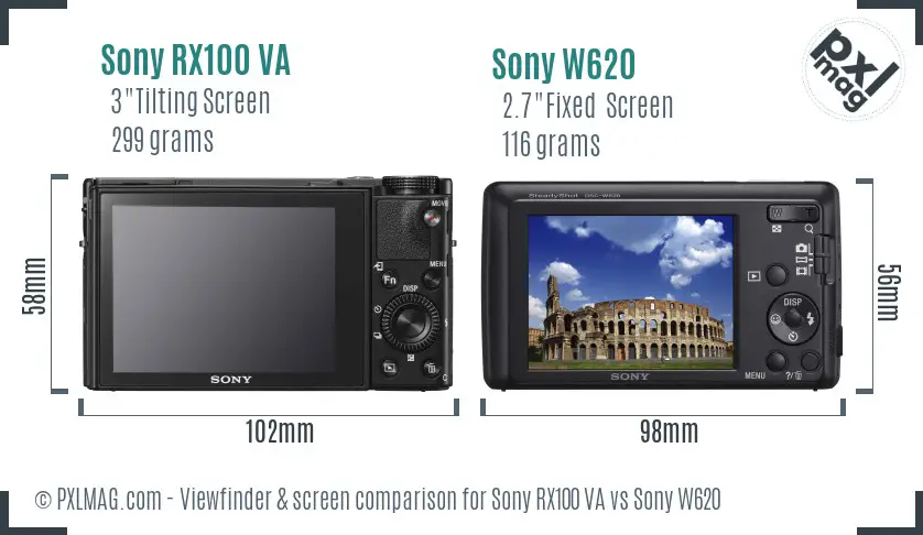 Sony RX100 VA vs Sony W620 Screen and Viewfinder comparison