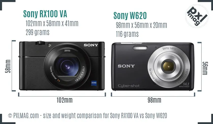Sony RX100 VA vs Sony W620 size comparison