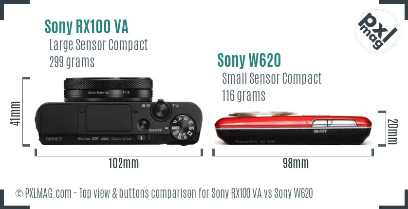 Sony RX100 VA vs Sony W620 top view buttons comparison